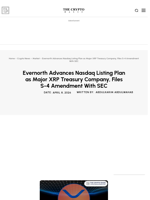 Evernorth Advances Nasdaq Listing Plan as Major XRP Treasury Company, Files S-4 Amendment With SEC