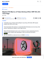 Ripple CTO Warns of Deepfake Scam After XRP Price Surge