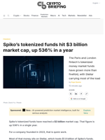 Spiko's tokenized funds hit $3 billion market cap, up 536% in a year