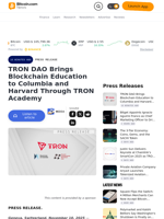 TRON DAO Brings Blockchain Education to Columbia and Harvard Through TRON Academy – Press release Bitcoin News