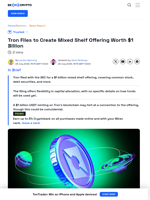 Tron Files With SEC for $1 Billion Mixed Shelf Offering