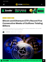 Bitcoin and Ethereum ETFs Record Five Consecutive Weeks of Outflows Totaling Billions - CoinCentral