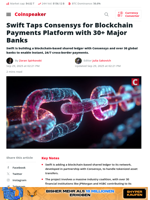 Swift, Consensys Launch Blockchain Payments with 30+ Banks