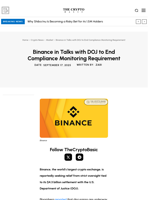 Binance in Talks with DOJ to End Compliance Monitoring Requirement