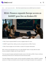 REAL Finance expands Europe access as $ASSET goes live on Kraken EU - CoinJournal