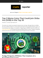 Top 3 Meme Coins That Could Join Shiba Inu (SHIB) in the Top 30