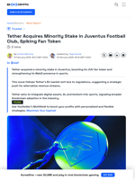 Tether Invests in Juventus Football Club, Causing Token Spike