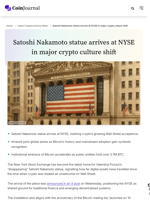 Satoshi Nakamoto statue arrives at NYSE in major crypto culture shift - CoinJournal