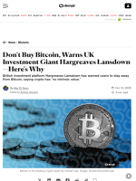 Don't Buy Bitcoin, Warns UK Investment Giant Hargreaves Lansdown—Here's Why - Decrypt