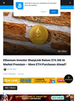 Ethereum Investor SharpLink Raises $76.5M At Market Premium - More ETH Purchases Ahead? | Bitcoinist.com