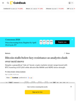 Analysts clash as BTC hovers below key resistance: Crypto Markets Today