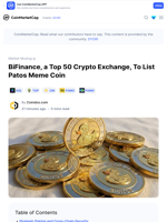 BiFinance, a Top 50 Crypto Exchange, To List Patos Meme Coin: Guest Post by Coindoo.com | CoinMarketCap