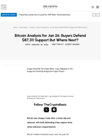 Bitcoin Analysis for Jan 26: Buyers Defend $87,311 Support But Where Next?