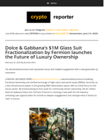 Dolce & Gabbana’s $1M Glass Suit Fractionalization by Fermion launches the Future of Luxury Ownership