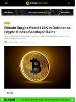 Bitcoin Surges Past $116K in October as Crypto See Major Gains