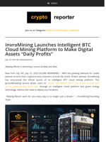 InvroMining Launches Intelligent BTC Cloud Mining Platform to Make Digital Assets 