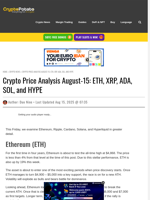 Crypto Price Analysis August-15: ETH, XRP, ADA, SOL, and HYPE