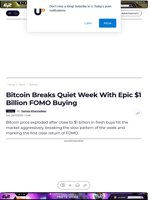 Bitcoin Breaks Quiet Week With Epic $1 Billion FOMO Buying - U.Today