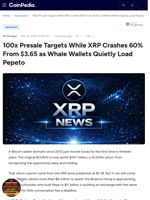 100x Presale Targets While XRP Crashes 60% From $3.65 as Whale Wallets Quietly Load Pepeto