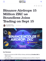 Binance Airdrops 15 Million ZKC as Boundless Joins Trading on Sept 15