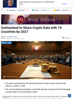 Switzerland to Share Crypto Data with 74 Countries by 2027