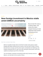 New foreign investment in Mexico stalls amid USMCA uncertainty