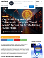 Crypto Mining News: UAE Telecom du Launches “Cloud Miner” Service for Crypto Mining Subscribers | Live Bitcoin News
