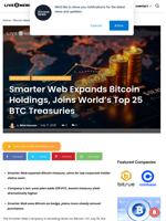 Smarter Web Expands Bitcoin Holdings, Joins World’s Top 25 BTC Treasuries | Live Bitcoin News