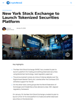 NYSE Prepares to Launch Tokenized Securities Platform