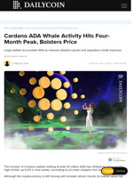 Cardano ADA Whale Activity Hits Four-Month Peak, Bolsters Price - DailyCoin