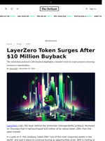 LayerZero Token Surges After $10 Million Buyback - 