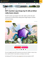 NFT Market Cap Drops $1.2B as Ether Declines; Penguins Overtake Apes