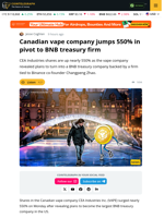 Vape Company Shares Jump 550% With BNB Buying Plan