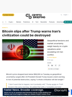 Bitcoin slips after Trump warns Iran's civilization could be destroyed