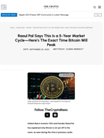 Raoul Pal Says This Is a 5-Year Market Cycle—Here’s The Exact Time Bitcoin Will Peak