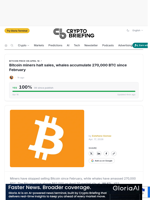 Bitcoin miners halt sales, whales accumulate 270,000 BTC since February