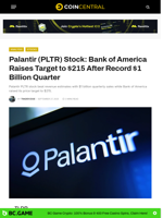 Palantir (PLTR) Stock: Bank of America Raises Target to $215 After Record $1 Billion Quarter - CoinCentral
