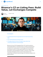 Binance's CZ Urges Projects to Focus on Product Value
