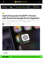 OpenAI Expands ChatGPT's Powers with Gmail and Google Drive Integration - CoinCentral