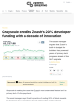 Grayscale credits Zcash's 20% developer funding with a decade of innovation