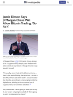 Jamie Dimon Says JPMorgan Chase Will Allow Bitcoin Trading: 'Go At It'
