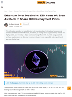 Ethereum Up 9% Even As Steak ‘n Shake Ditches Payment Plan