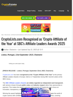 CryptoLists.com Recognised as 'Crypto Affiliate of the Year' at SBC’s Affiliate Leaders Awards 2025