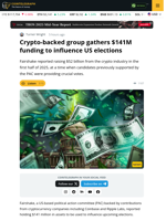 Crypto-Backed Group Gathers $141M Funding to Influence US Elections