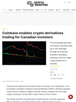 Coinbase enables crypto derivatives trading for Canadian investors