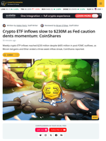 Crypto ETP Inflows Slow to $230 Million After Fed Meeting