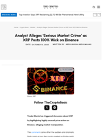 Analyst Alleges ‘Serious Market Crime’ as XRP Posts 100% Wick on Binance