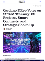 Cardano DRep Votes on $275M Treasury: 39 Projects, Smart Contracts, and Strategic Shake-Up