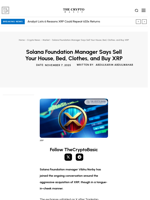 Solana Foundation Manager Says Sell Your House, Bed, Clothes, and Buy XRP