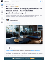 Charles Schwab is bringing uninsured Bitcoin to 39M clients